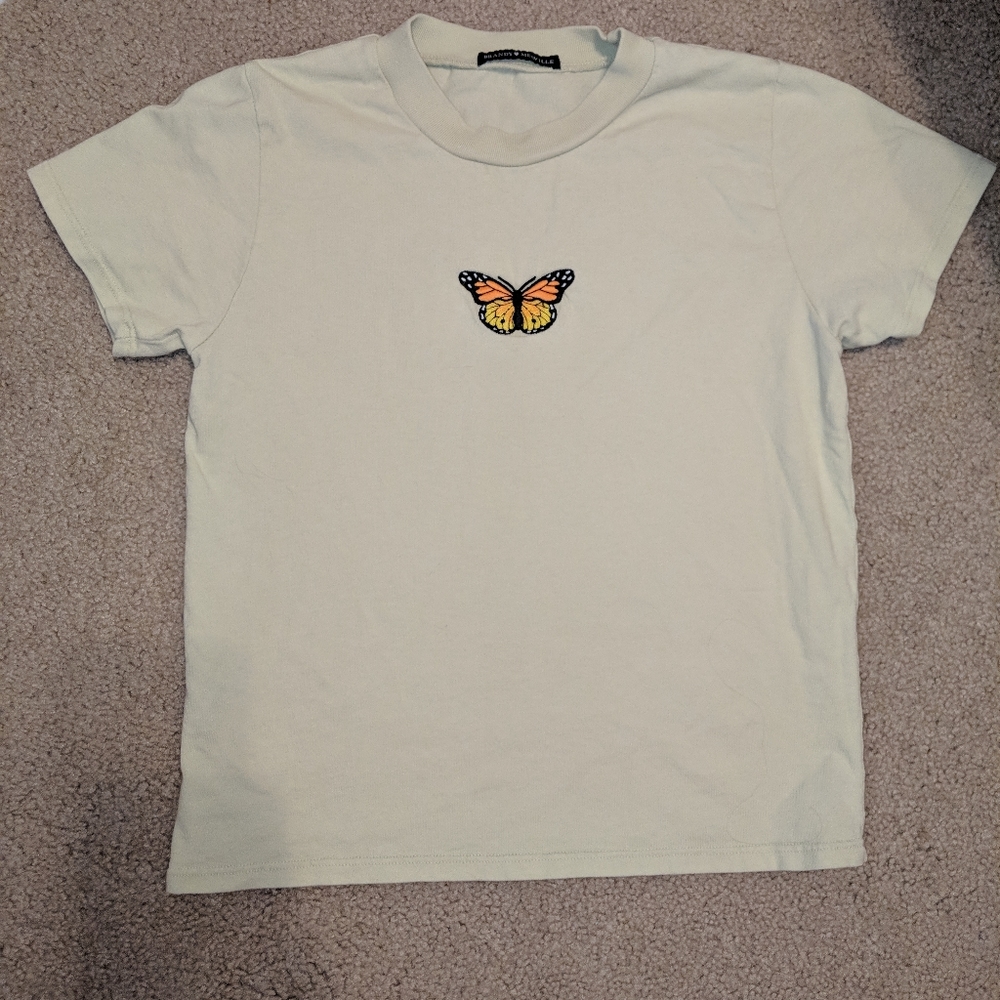 Brandy Melville Butterfly tee - OS / small / medium - crop - green - embroidered